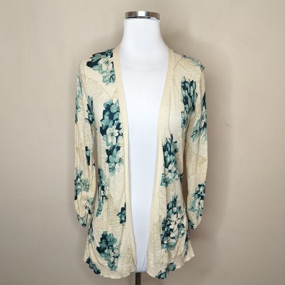 Anthropologie Sweaters - Guinevere Floral Cardigan Sweater Teal + Gold Shimmer